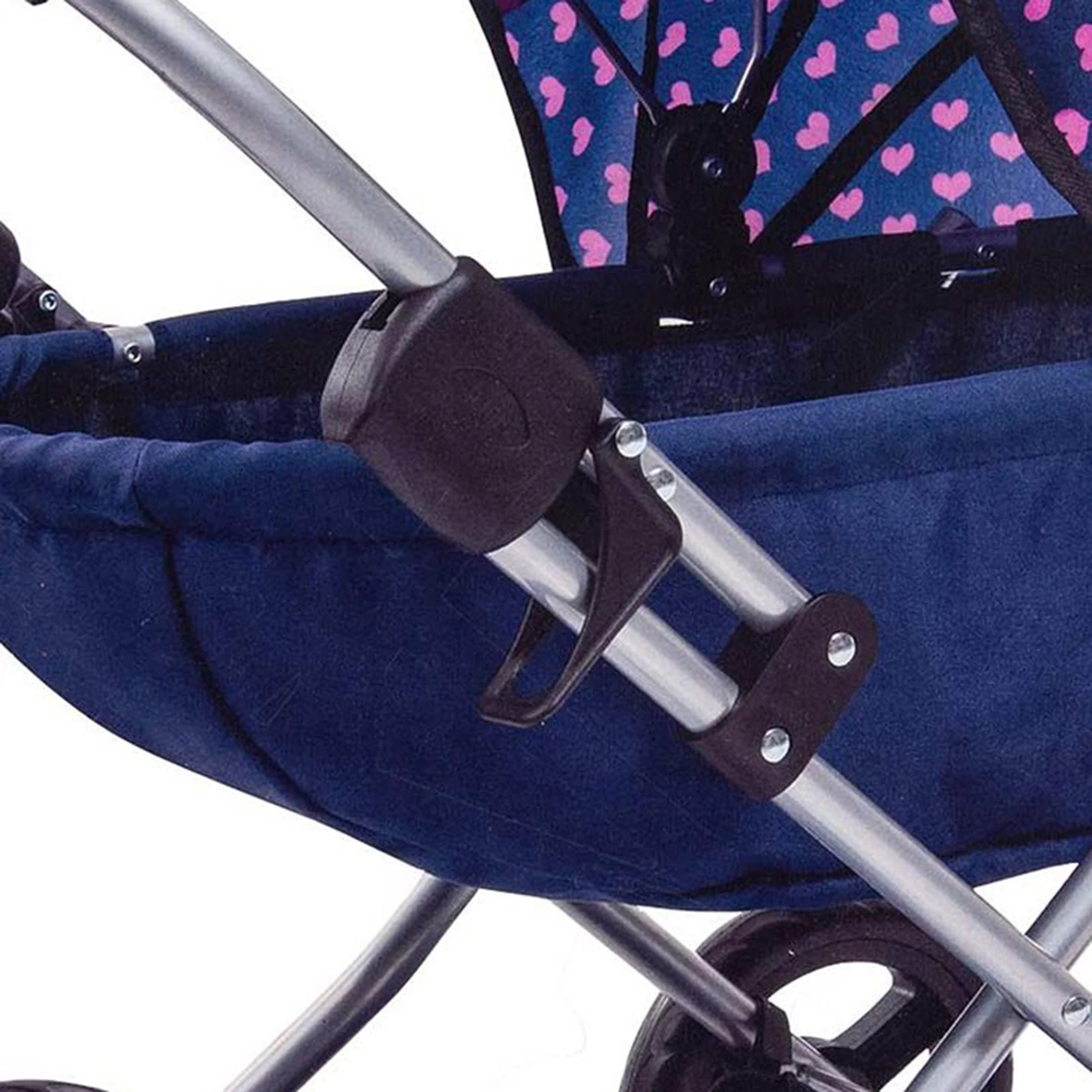 Bayer Cosy Doll Pram - Dark Blue with Pink Hearts and Unicorn - Image 3
