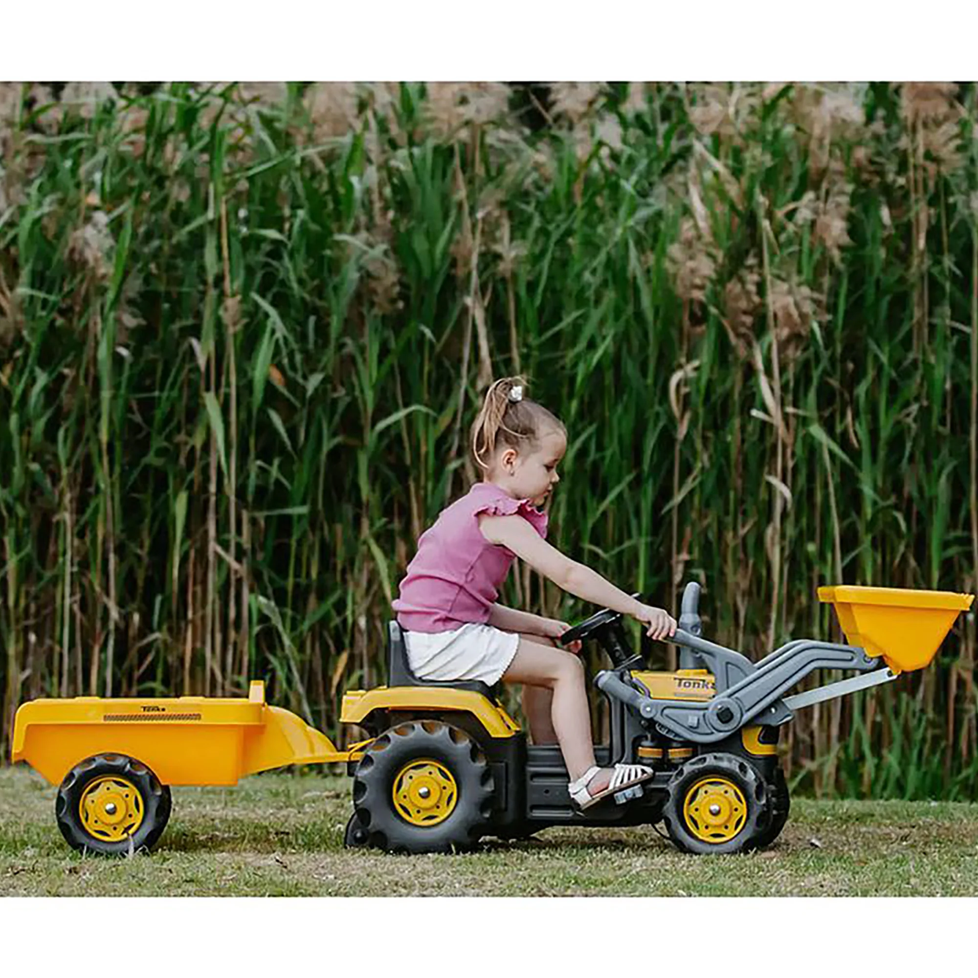 Tonka Kids Ride On Pedal Digger Excavator with Trailer - Image 6